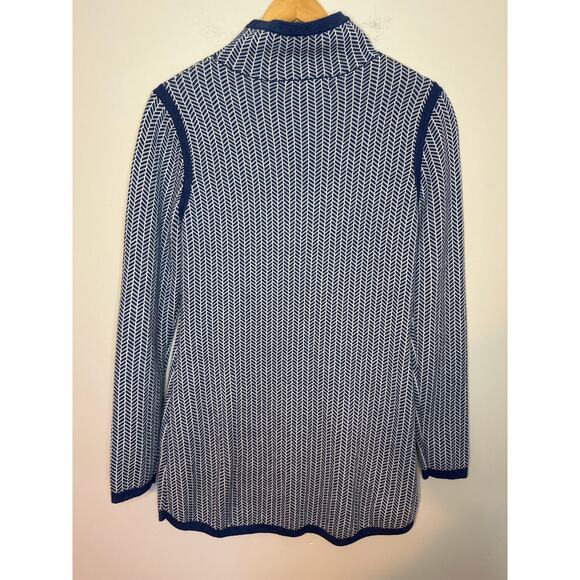 Title Nine Barra Tunic Sweater Medium Blue Herringbone Merino Wool Zip Pocket - Picture 4 of 7